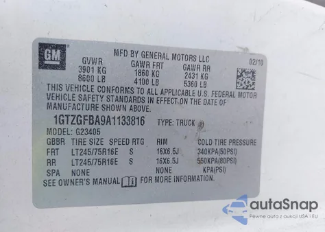 2010 GMC Savana 2500 Work Van from USA, damaged, VIN 1GTZGFBA9A1133816